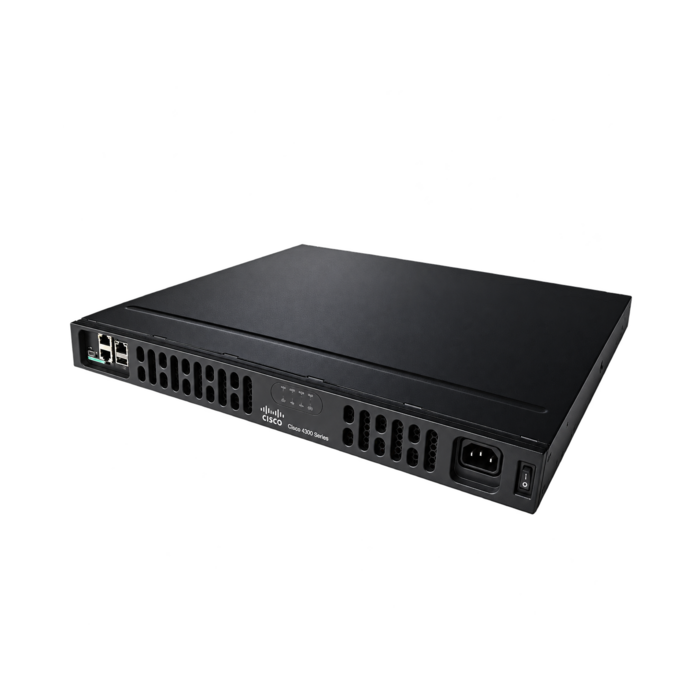 Cisco ISR 4331 1U branch router with PVDM4-32 voice DSP module, angled front view