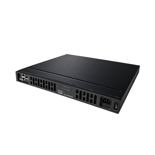 Cisco ISR 4331 1U branch router with PVDM4-32 voice DSP module, angled front view