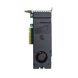 Dell FM1CF dual M.2 NVMe PCIe SSD adapter card with integrated cooling fan and heatsinks, view 2