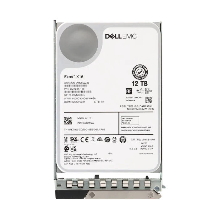 Dell EMC 12TB 7.2K 12Gb/s SAS 3.5 inch hard drive 07KT9W Seagate Exos X16 ST12000NM009G