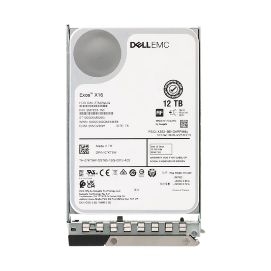 Dell EMC 12TB 7.2K 12Gb/s SAS 3.5 inch hard drive 07KT9W Seagate Exos X16 ST12000NM009G