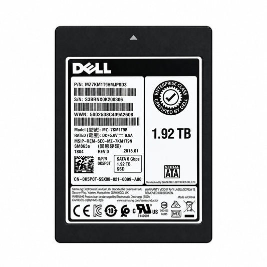 Dell Samsung SM863a 1.92TB SATA 2.5 inch enterprise SSD K5P0T MZ7KM1T9HMJP0D3