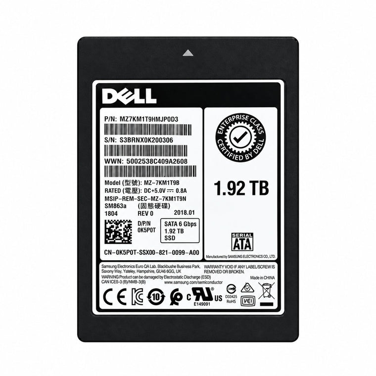 Dell Samsung SM863a 1.92TB SATA 2.5 inch enterprise SSD K5P0T MZ7KM1T9HMJP0D3