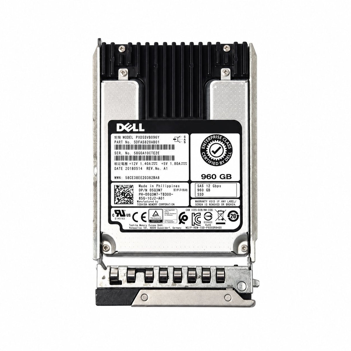Dell Toshiba PX05SVB096Y 960GB 12Gb/s SAS 2.5 inch SSD in Dell caddy