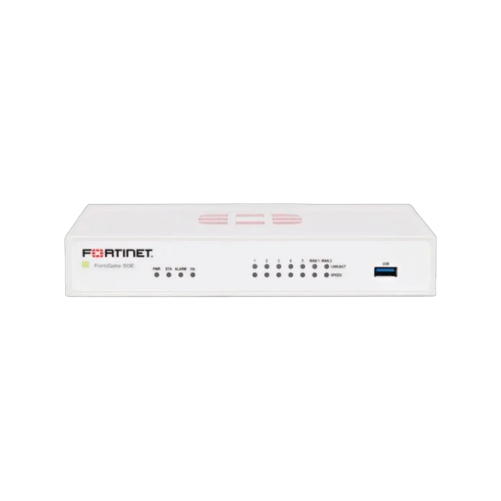 Fortinet FortiGate 50E desktop firewall appliance with 7 Gigabit Ethernet ports
