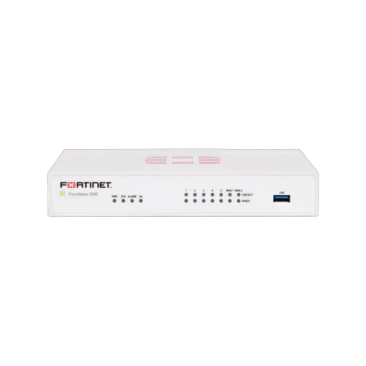 Fortinet FortiGate 50E desktop firewall appliance with 7 Gigabit Ethernet ports