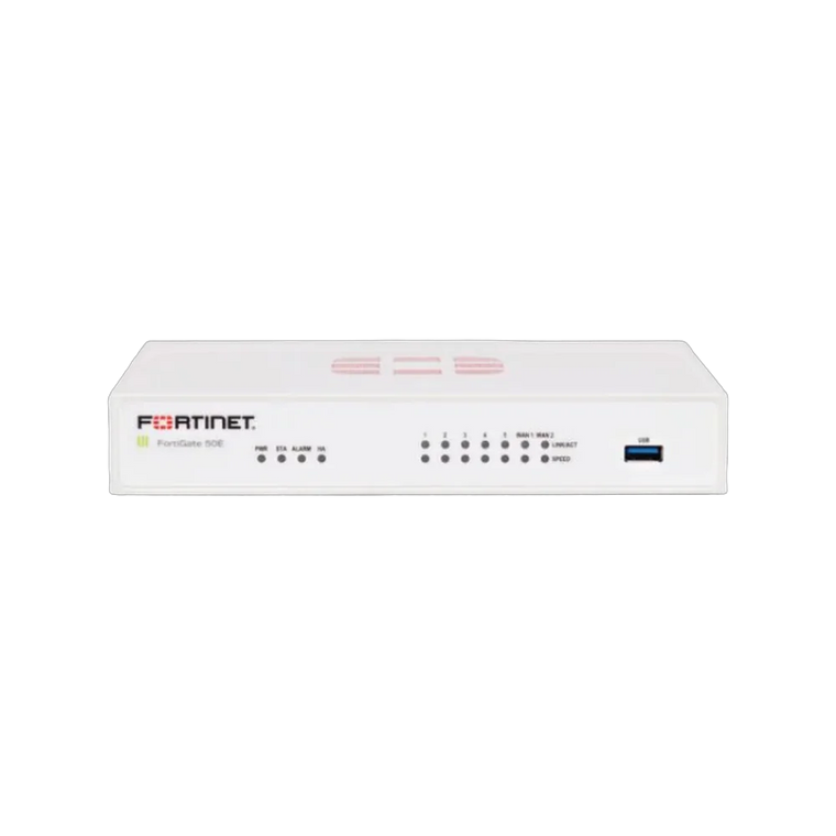 Fortinet FortiGate 50E desktop firewall appliance with 7 Gigabit Ethernet ports