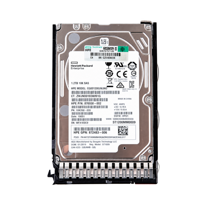 HPE 872479-B21 1.2TB 10K 12G SAS 2.5-inch SFF hard drive fitted in HPE Smart Carrier